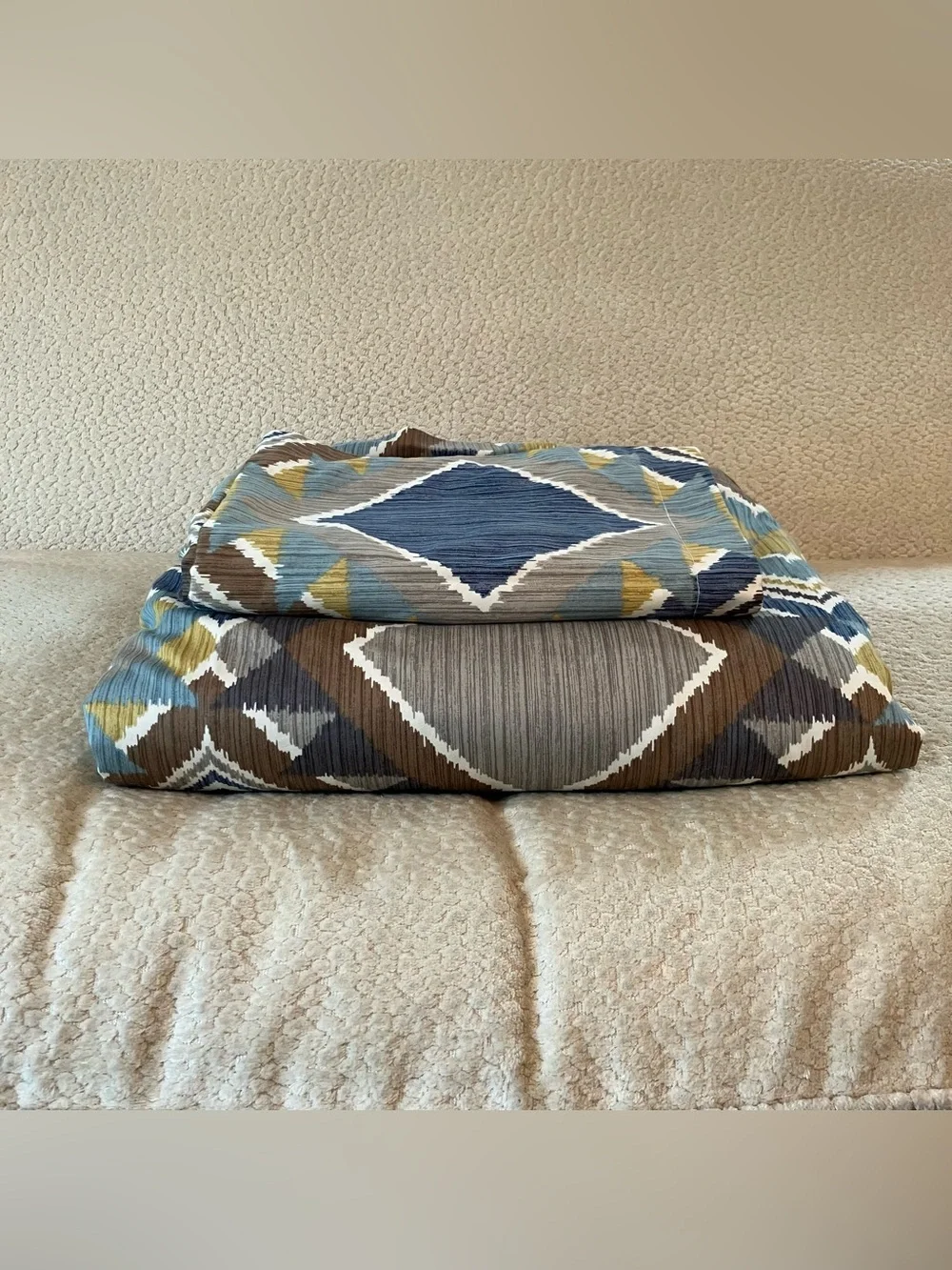 VTG The Company Store King Duvet Cover Shams Southwest Blue Aztec Geometric